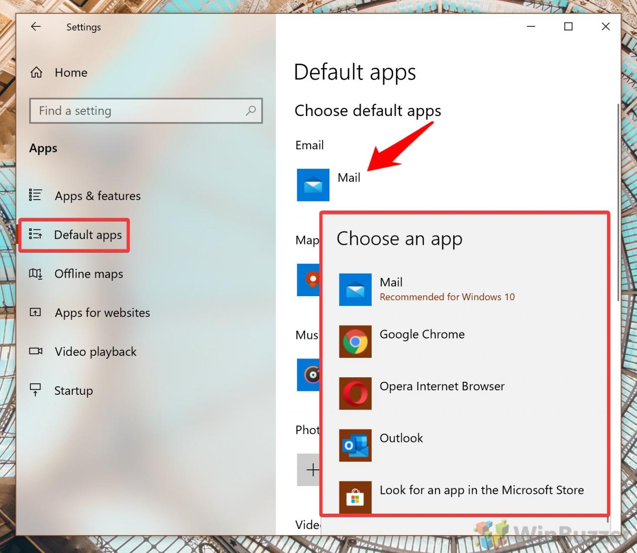 An app default was reset windows 10