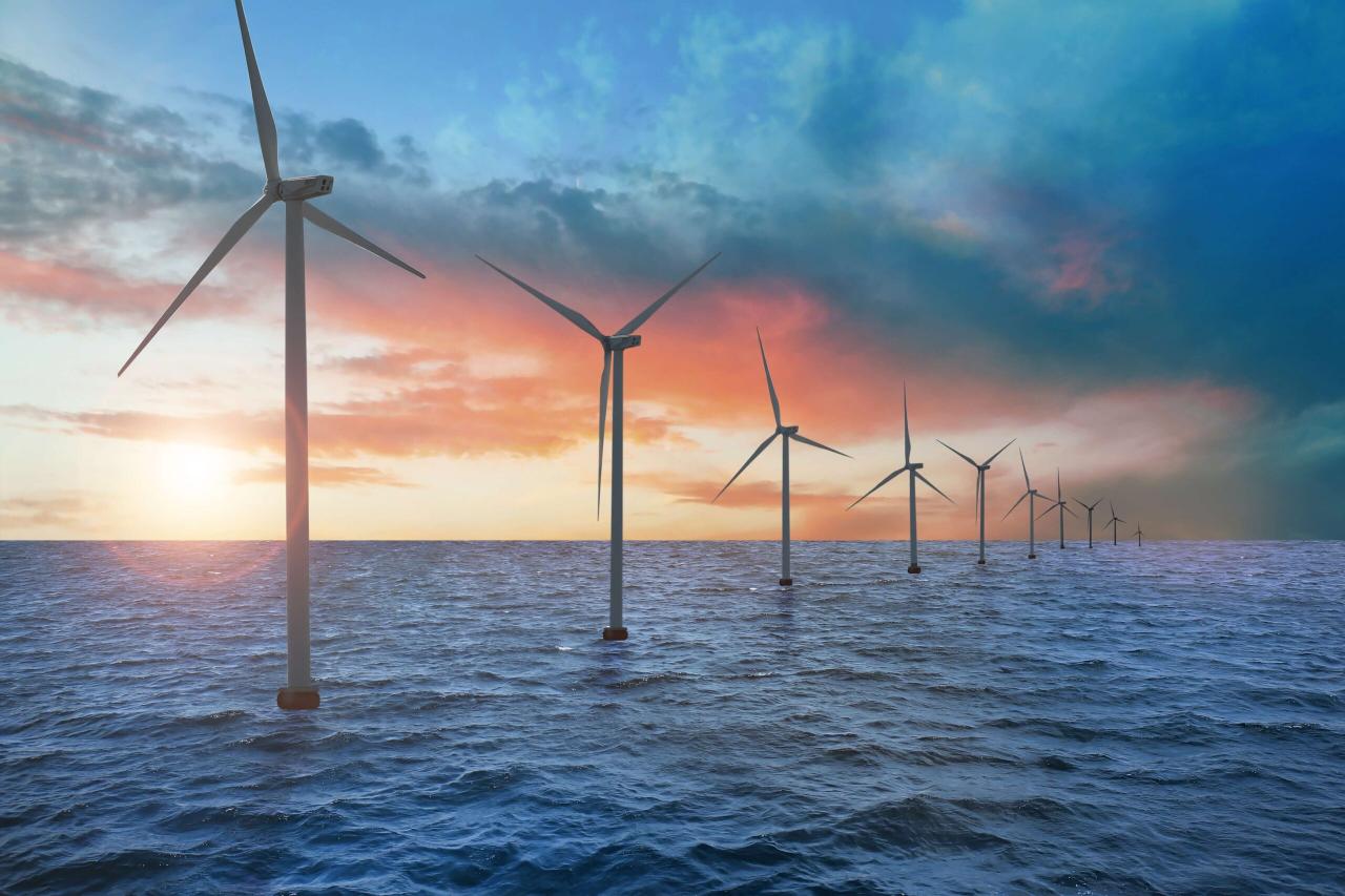 An offshore wind farm project using turbines to generate electricity