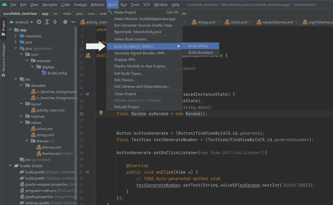 Create an apk file from android studio