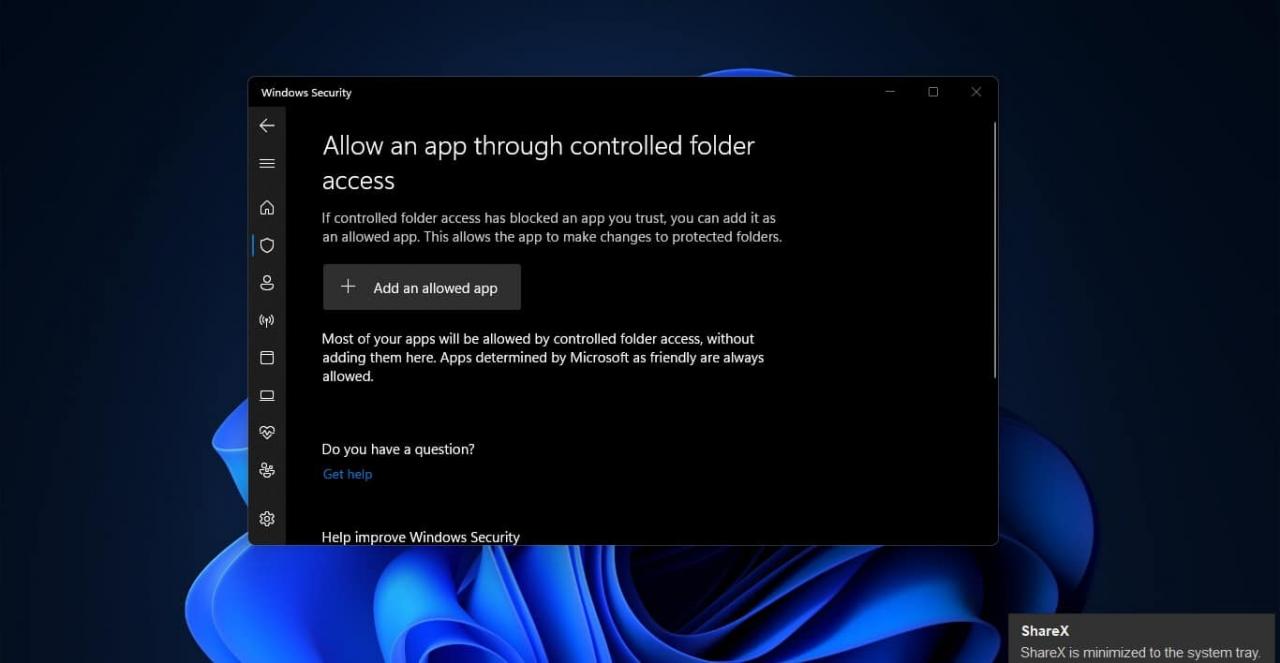 Allow an app through controlled folder access windows 10