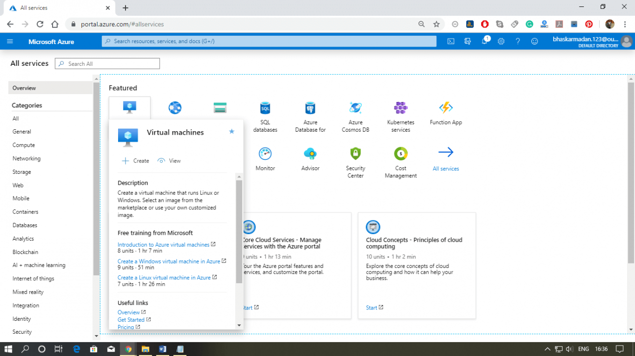 Create a new azure virtual machine from an android laptop